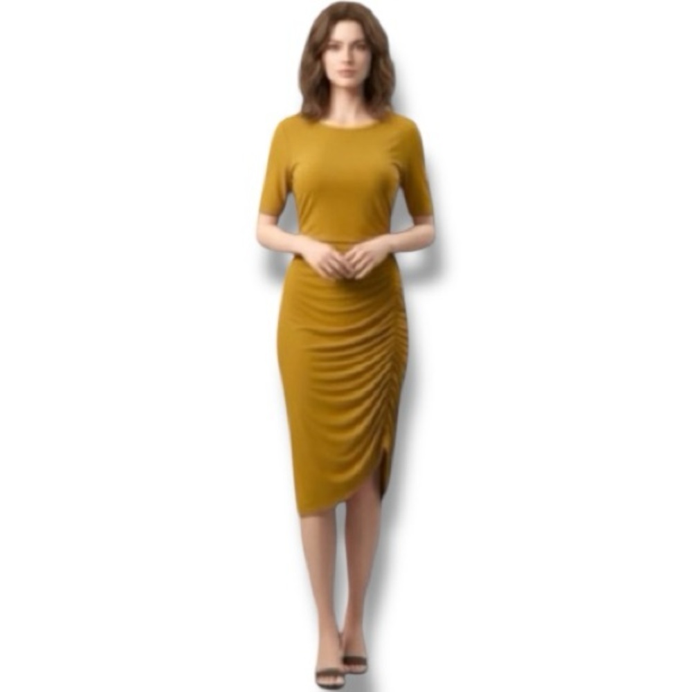 Ophelia Roe Dress NWT Mustard Goldie Yellow Ribbed Midi Size Medium
